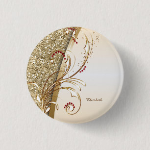 Badge Rond 2,50 Cm Élégante Glitterie Or