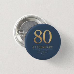 Badge Rond 2,50 Cm Elégante Marine & Gold 80e & Légendaire Anniversai