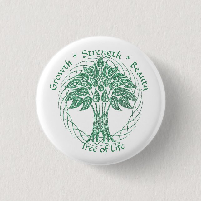 Badge Rond 2,50 Cm Élégante Parties scintillant verte Arbre de vie Cr (Devant)