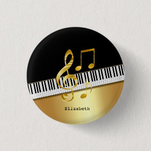 Badge Rond 2,50 Cm Élégantes notes de musique noir or moderne, touche