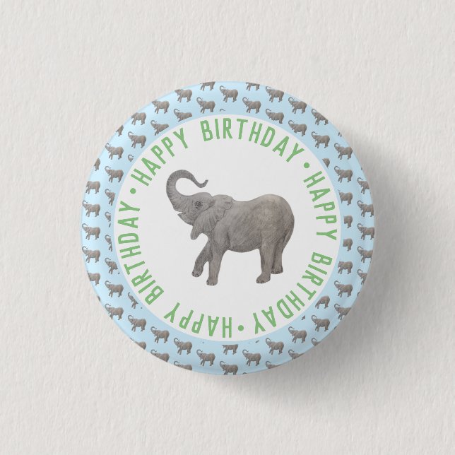 Badge Rond 2,50 Cm Élémentaire éléphant bleu clair Anniversaire (Devant)