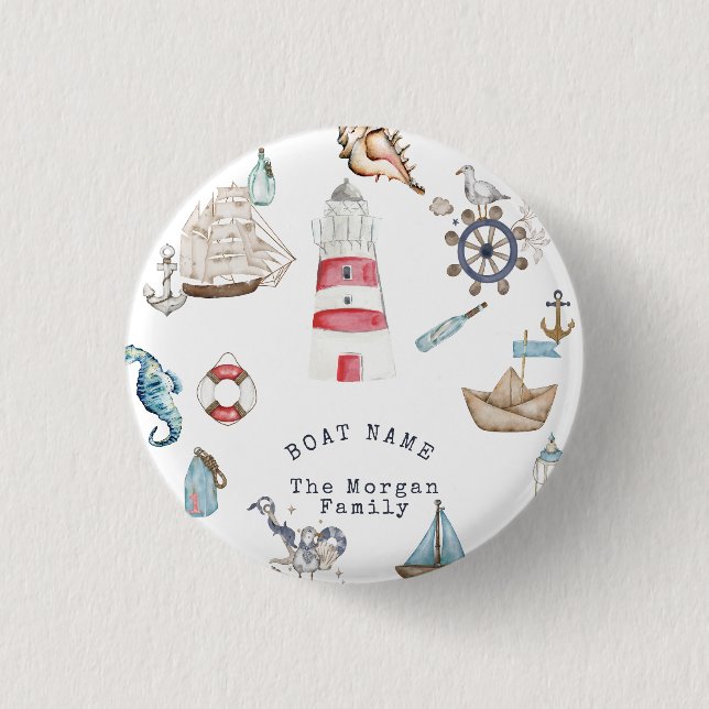 Badge Rond 2,50 Cm Éléments nautiques à l'aquarelle Marin (Devant)