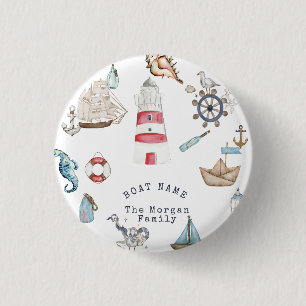 Badge Rond 2,50 Cm Éléments nautiques à l'aquarelle Marin