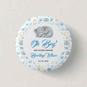 Badge Rond 2,50 Cm Éléphant Aquarelle pour Garçon Mignon Baby Shower