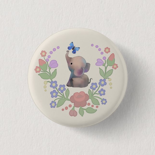 Badge Rond 2,50 Cm Éléphant avec papillon (Devant)