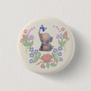Badge Rond 2,50 Cm Éléphant avec papillon