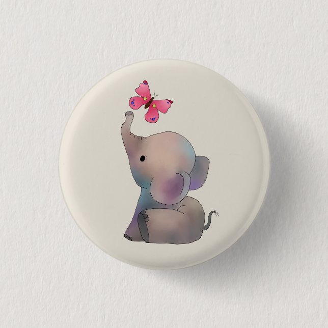 Badge Rond 2,50 Cm éléphant avec papillon (Devant)