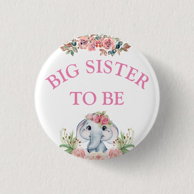 Badge Rond 2,50 Cm Elephant Baby shower Grande Soeur à être (Devant)