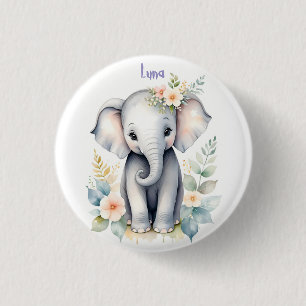 Badge Rond 2,50 Cm Eléphant bébé en floraison