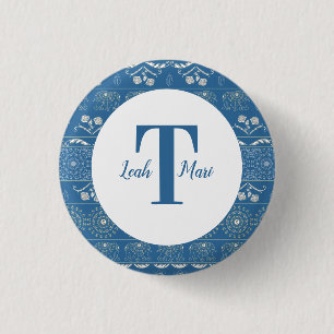 Badge Rond 2,50 Cm Eléphant bleu Mandala