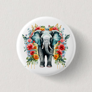 Badge Rond 2,50 Cm Eléphant floral coloré
