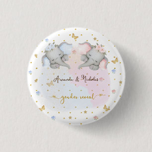 Badge Rond 2,50 Cm Éléphant Floral Rose Bleu Révélation du Sexe