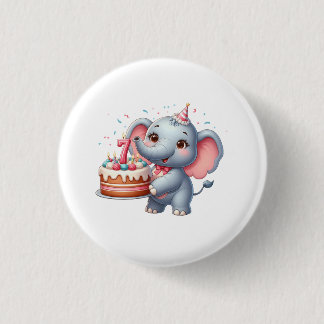 Badge Rond 2,50 Cm Éléphant Mignon 7ème Anniversaire