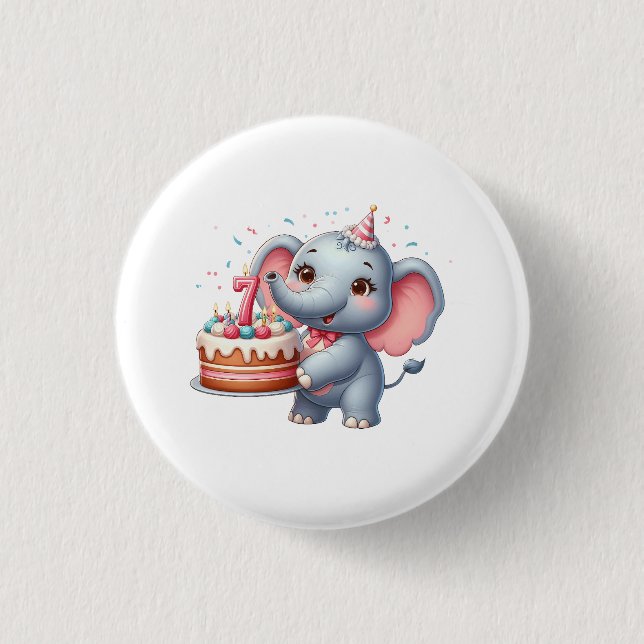Badge Rond 2,50 Cm Éléphant Mignon 7ème Anniversaire (Devant)