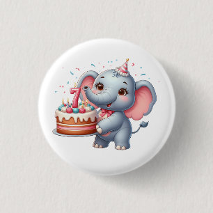 Badge Rond 2,50 Cm Éléphant Mignon 7ème Anniversaire