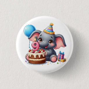 Badge Rond 2,50 Cm Éléphant Mignon 9ème Anniversaire