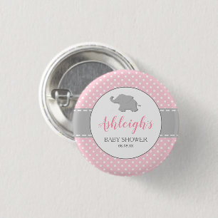 Badge Rond 2,50 Cm Eléphant rose Gris Polka Dot Girl Baby shower