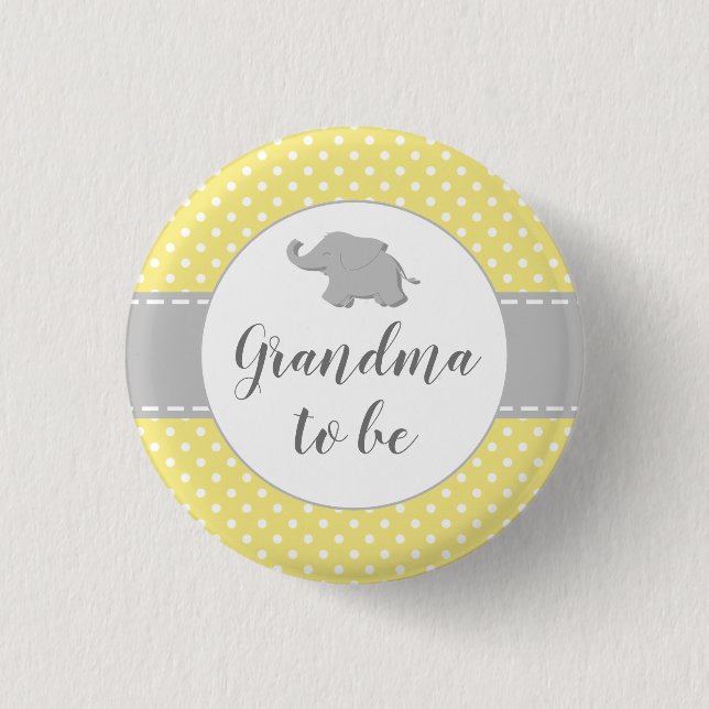 Badge Rond 2,50 Cm Élévation Bébé Jaune Grand-mère Éléphant (Devant)