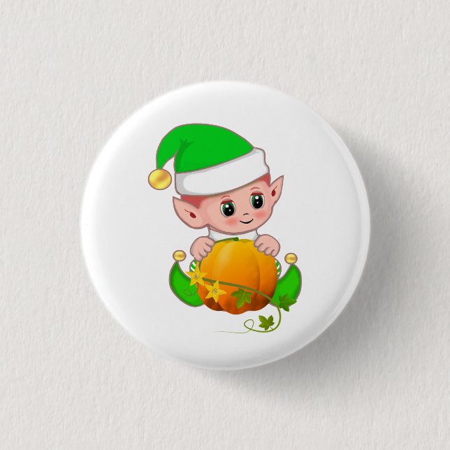 Badge Rond 2,50 Cm Elfe mignon avec citrouille (Devant)