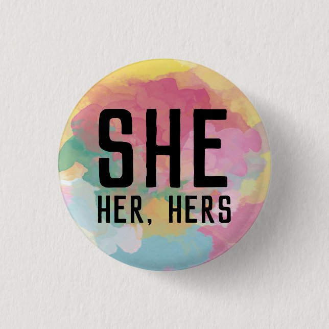 Badge Rond 2,50 Cm Elle, Elle, Son Bouton Pronounouns (Devant)