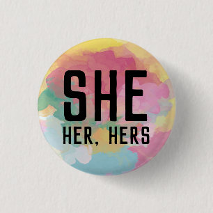 Badge Rond 2,50 Cm Elle, Elle, Son Bouton Pronounouns
