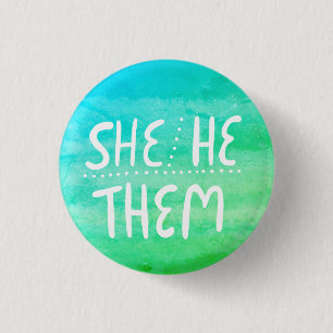 Badge Rond 2,50 Cm ELLE/EUX/ELLES Pronononononounes Aquarelles color