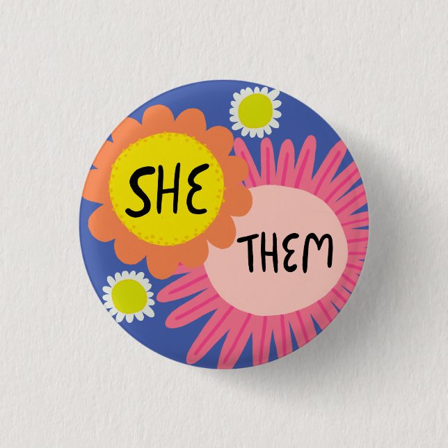 Badge Rond 2,50 Cm ELLE / EUX Pronononounes Fleurs Fierté (Devant)