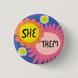 Badge Rond 2,50 Cm ELLE / EUX Pronononounes Fleurs Fierté