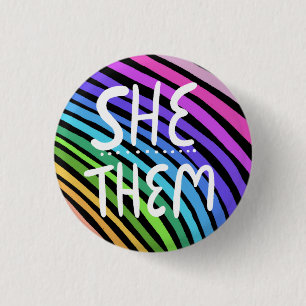 Badge Rond 2,50 Cm ELLE/EUX Pronounounounes Arc-en-ciel coloré
