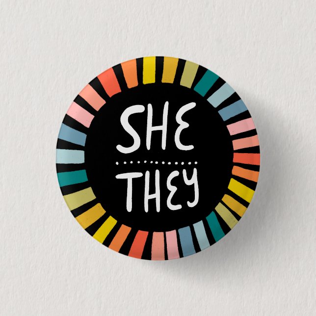Badge Rond 2,50 Cm ELLE / ILS Pronononouns Rainbow Handlettered Pride (Devant)