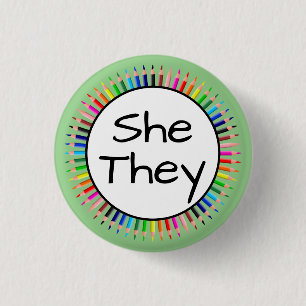 Badge Rond 2,50 Cm Elle Pronoms They dans un Cercle de Crayons de Cou