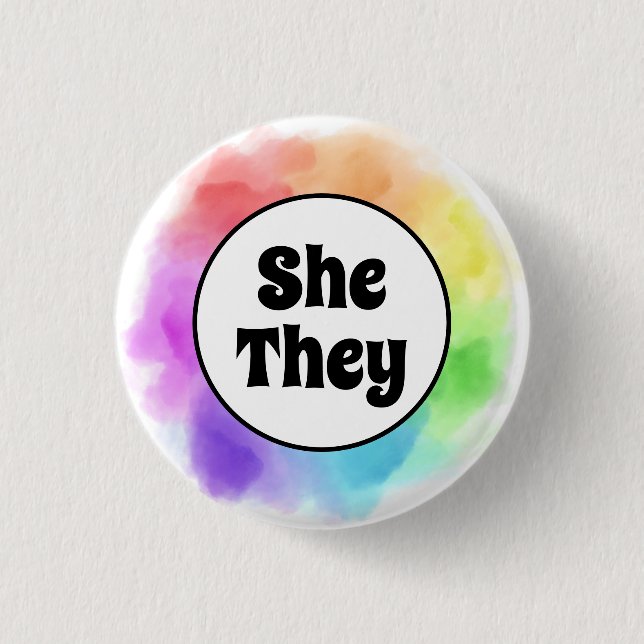 Badge Rond 2,50 Cm Elle Pronononounes dans l'Aquarelle Cercle (Devant)