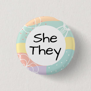 Badge Rond 2,50 Cm Elle Pronounes dans Pastel Doodle Circle