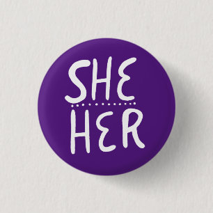 Badge Rond 2,50 Cm ELLE/SES Prononononounes violet blanc lamellé mini
