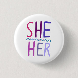 Badge Rond 2,50 Cm ELLE/SES Pronononounes rose violet coloré