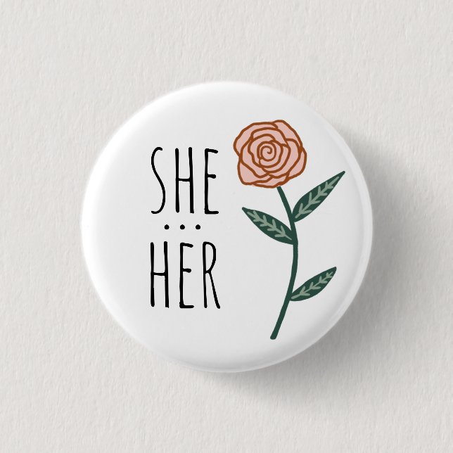 Badge Rond 2,50 Cm ELLE/SES Prononounes Rose rose PERSONNALISÉE (Devant)