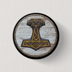 Badge Rond 2,50 Cm Emblème de bouclier de Viking - le marteau du Thor