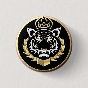 Badge Rond 2,50 Cm Emblème de crête de tigre doré