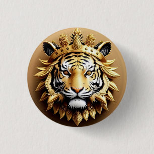 Badge Rond 2,50 Cm Emblème de crête de tigre doré
