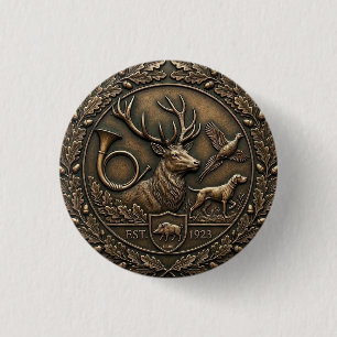 Badge Rond 2,50 Cm Emblème de pavillon de chasse vert chasseur et bro