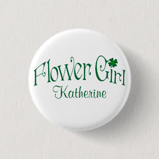 Badge Rond 2,50 Cm Emerald Green, Bouton Fleur Shamrock blanc