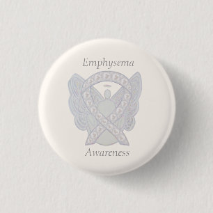 Badge Rond 2,50 Cm Emphysema Sensibilisation Angel Pearl Ribbon Custo