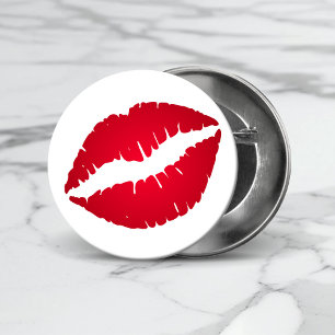 Badge Rond 2,50 Cm Empreinte de baiser au rouge à lèvres rouge riche