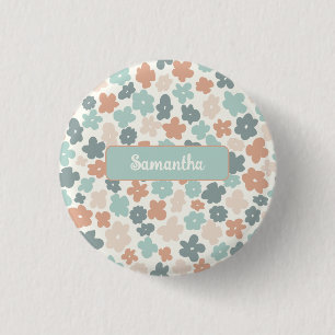 Badge Rond 2,50 Cm Empreinte de fleurs pastel retro Boho