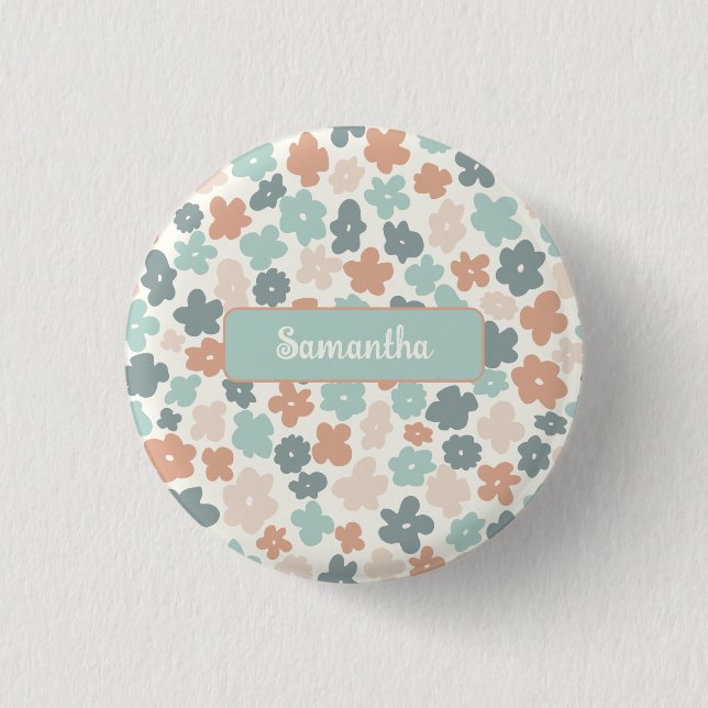 Badge Rond 2,50 Cm Empreinte de fleurs pastel retro Boho (Devant)