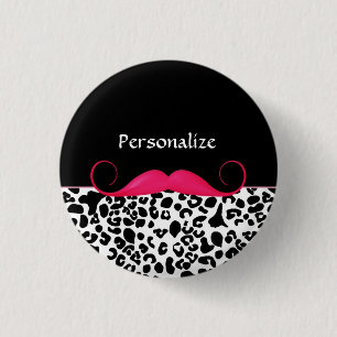 Badge Rond 2,50 Cm Empreinte de léopard branchée de Moustache rose av