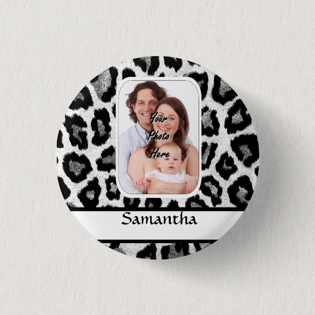 Badge Rond 2,50 Cm Empreinte de léopard noir et blanc (Devant)