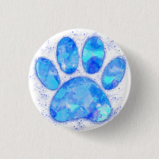 Badge Rond 2,50 Cm Empreinte de patte d'aquarelle bleu