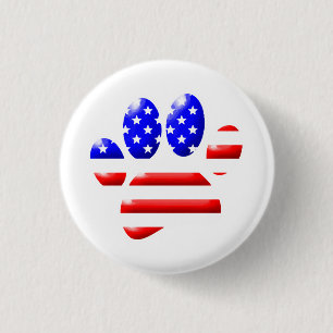 Badge Rond 2,50 Cm Empreinte de patte de chien Drapeau américain