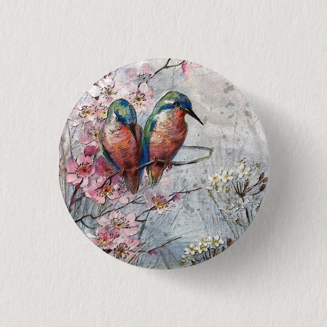 Badge Rond 2,50 Cm En Attente De L'Oiseau De Surfeur Kingfisher (Devant)